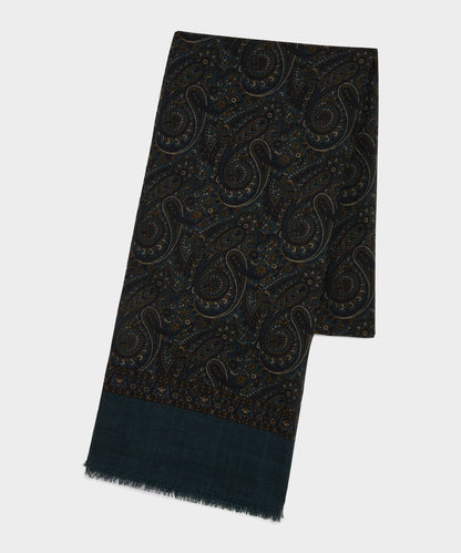 Italian Wool Paisley Scarf - Poseidon
