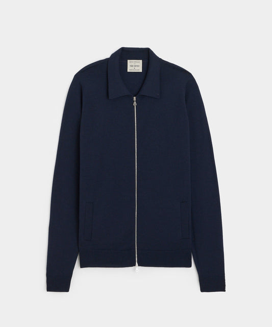 John Smedley Alston Merino Wool Zip-Up - Midnight