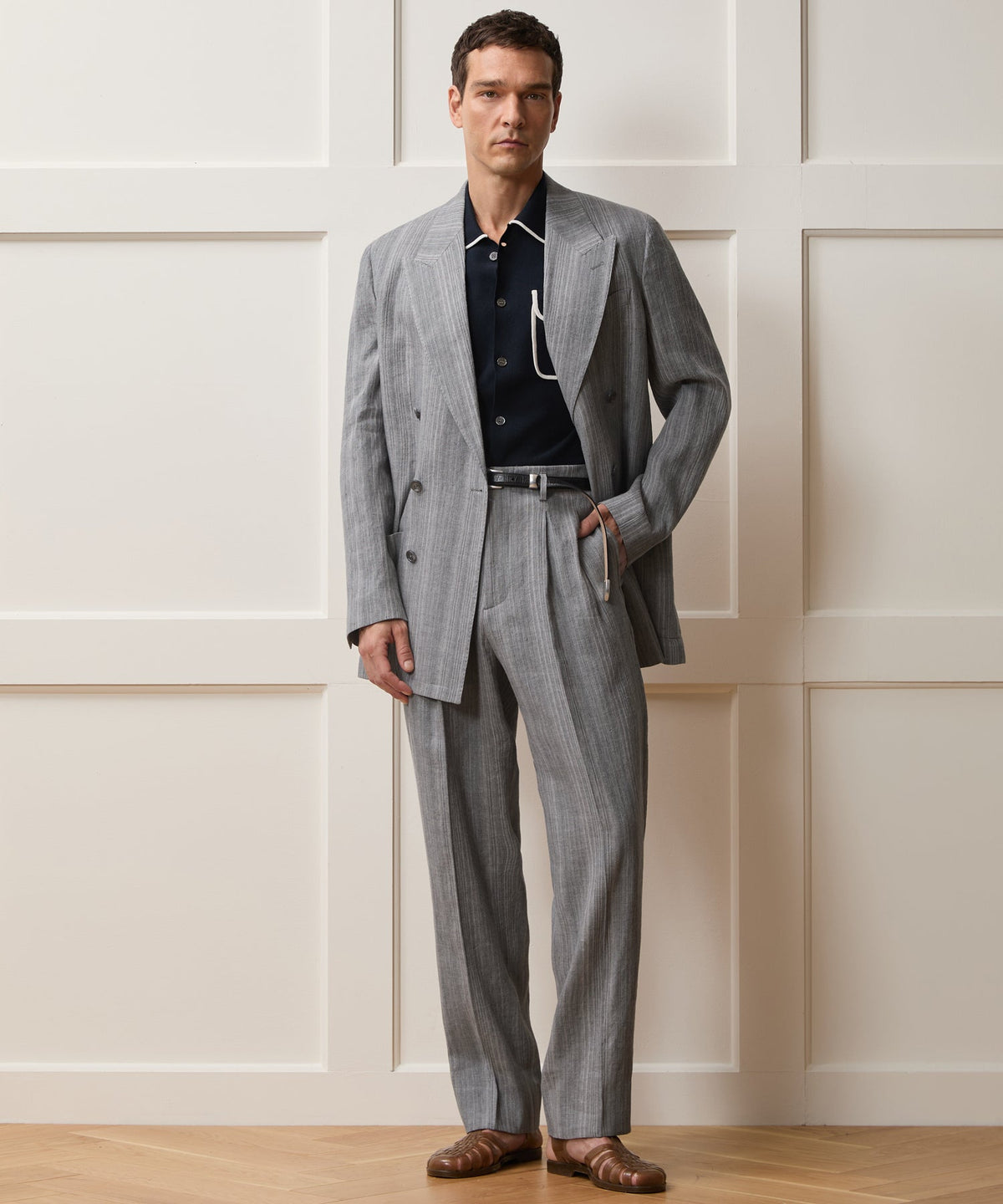 Italian Multi-Stripe Linen Wythe Jacket - Grey