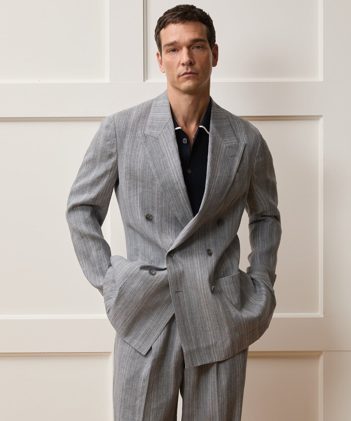 Italian Multi-Stripe Linen Wythe Jacket - Grey
