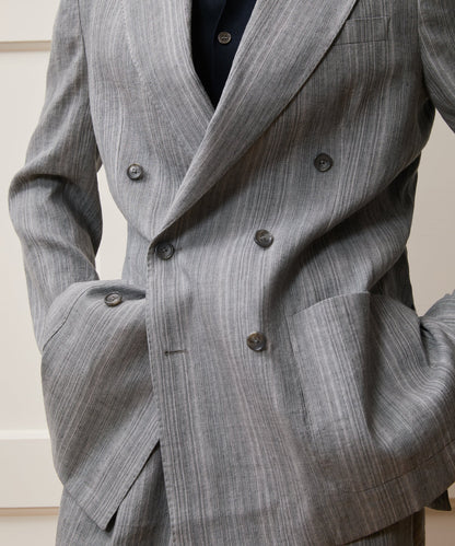 Italian Multi-Stripe Linen Wythe Jacket - Grey