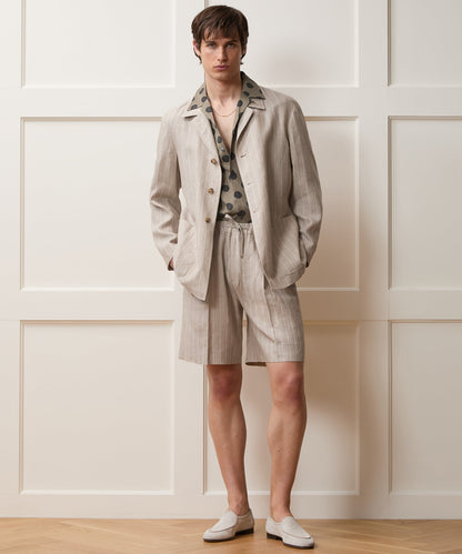 Italian Linen Pinstripe Leisure Short - Beige