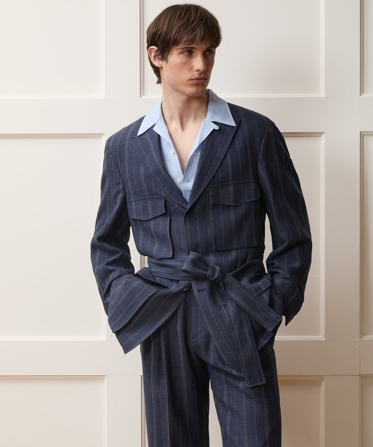 Italian Wool-Linen Cartographer's Jacket - Blue Ink