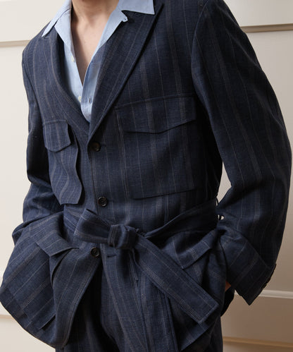 Italian Wool-Linen Cartographer's Jacket - Blue Ink