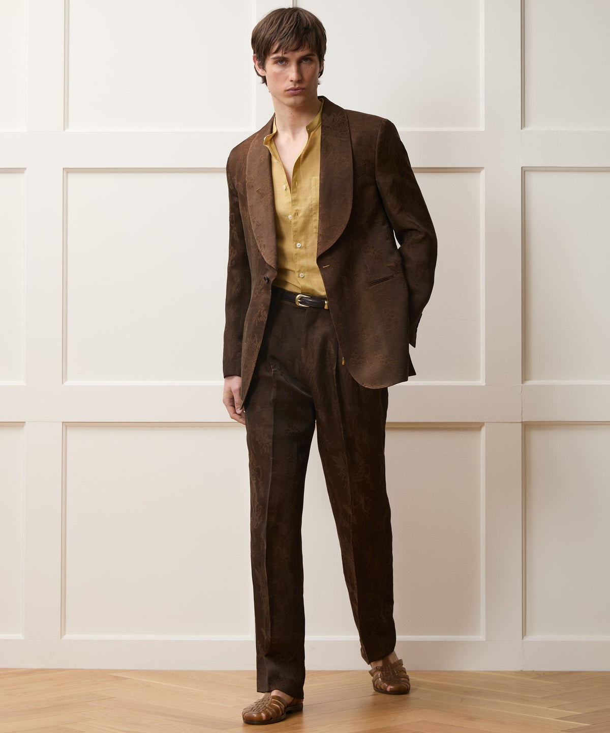 Italian Linen-Cupro Dayshawl Jacket - Brown
