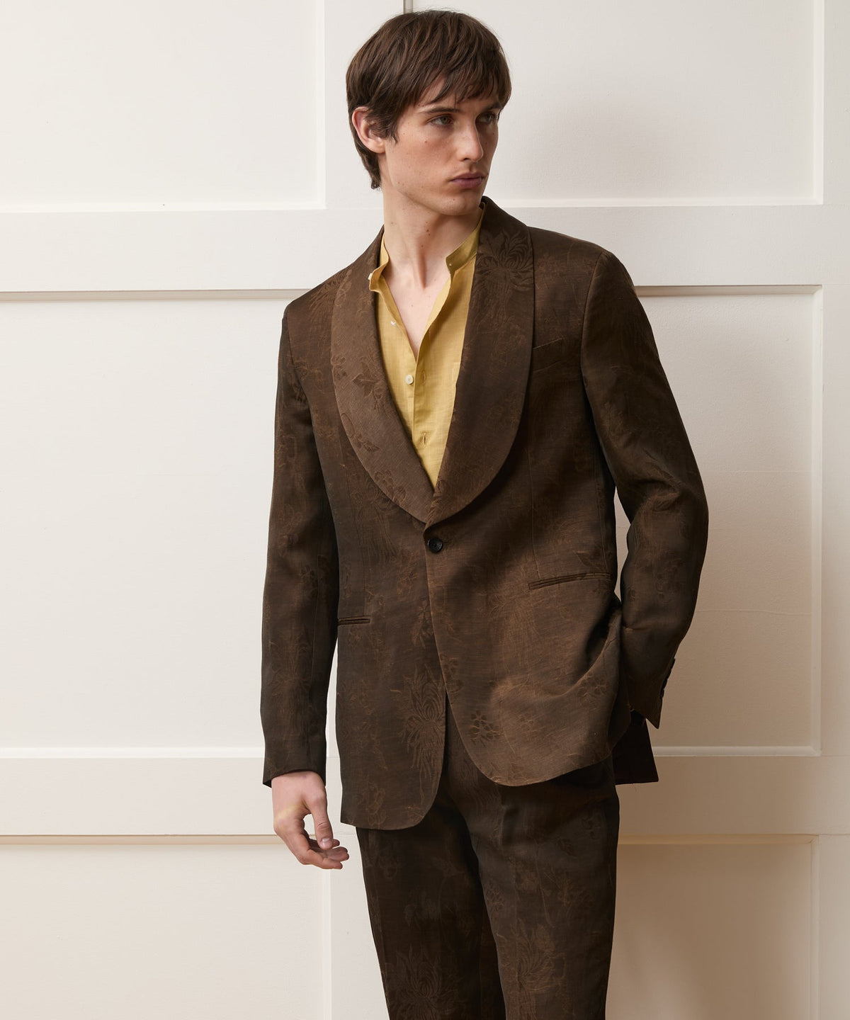 Italian Linen-Cupro Dayshawl Jacket - Brown