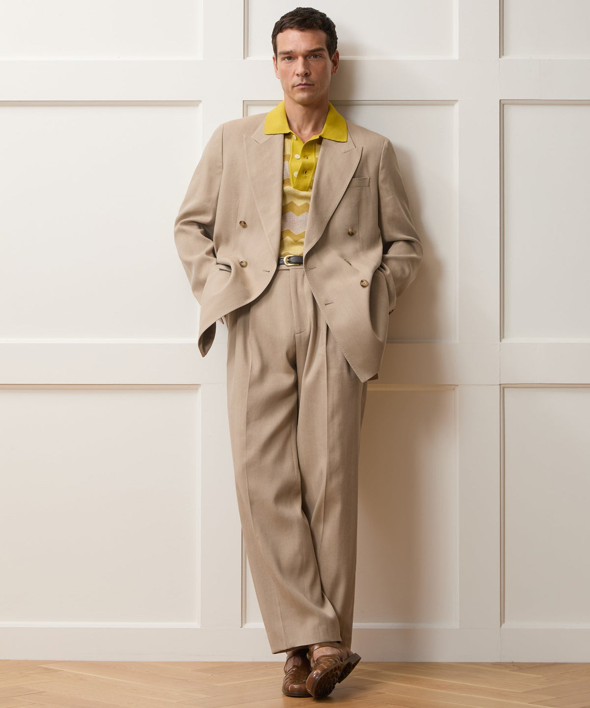 Italian Linen-Silk Herringbone Wythe Jacket - Beige