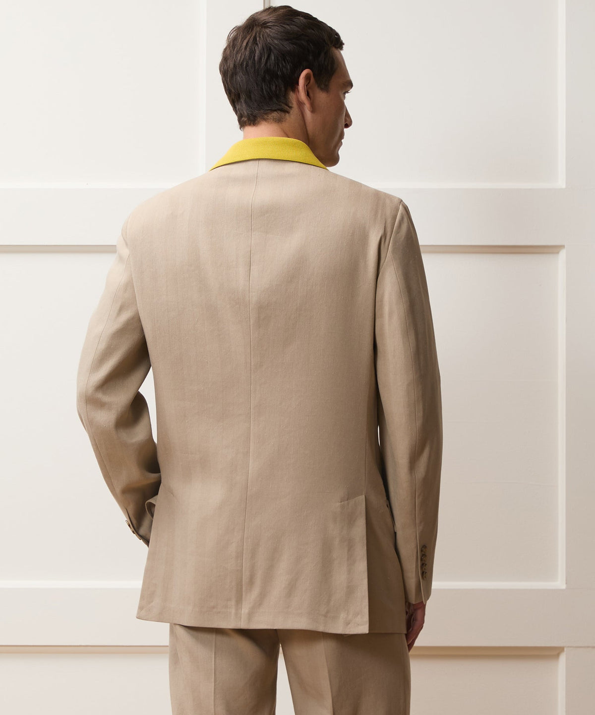 Italian Linen-Silk Herringbone Wythe Jacket - Beige