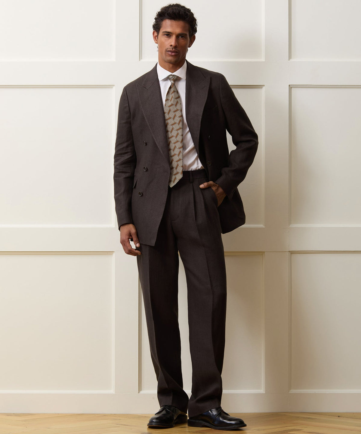 Italian Linen Herringbone Wythe Jacket - Caviar