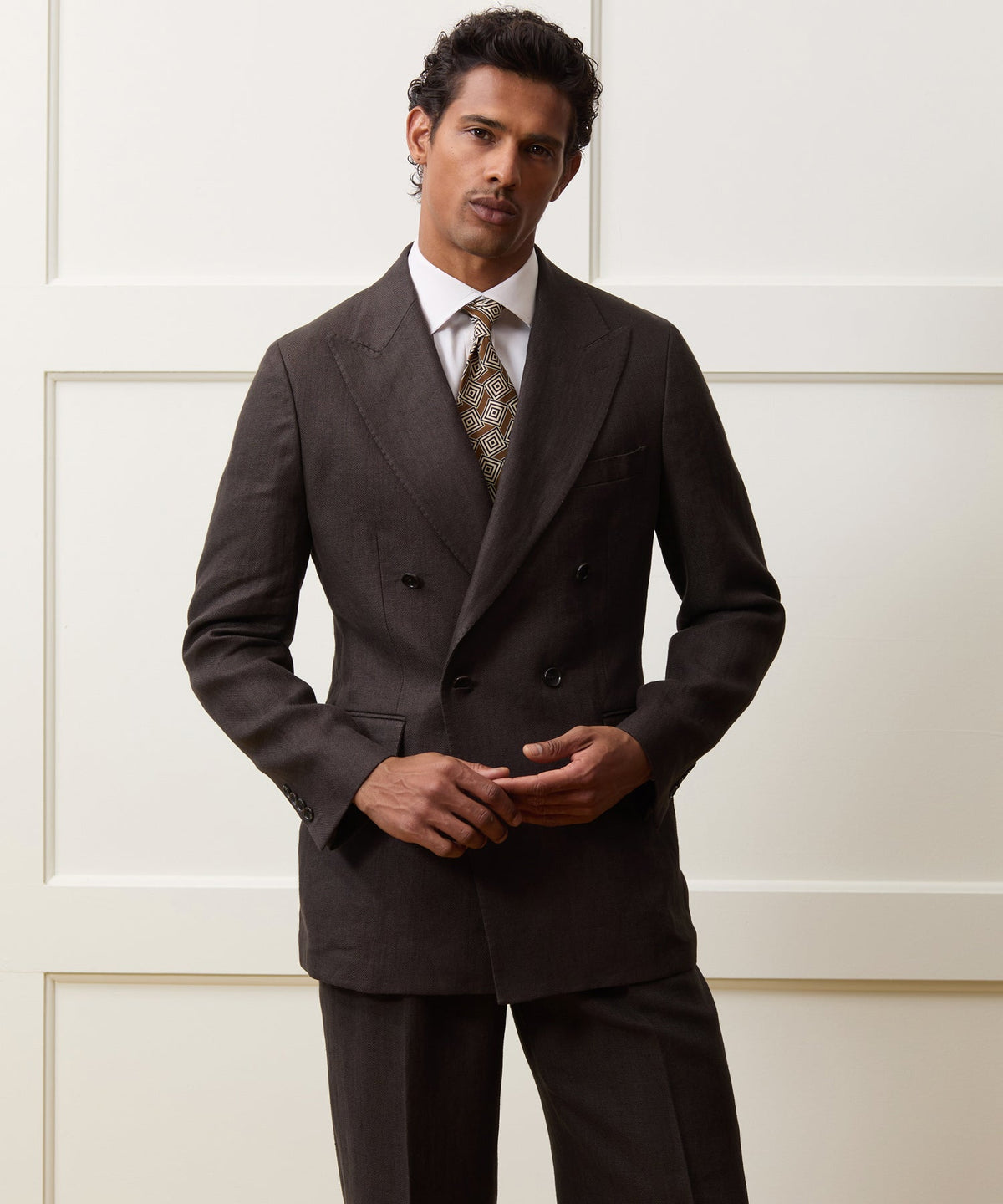 Italian Linen Herringbone Wythe Jacket - Caviar