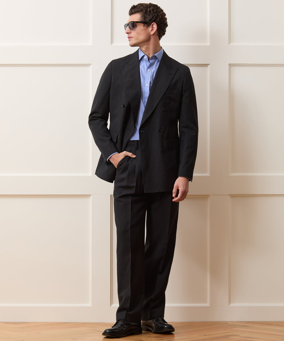 Italian Striped Linen Wythe Jacket - Black