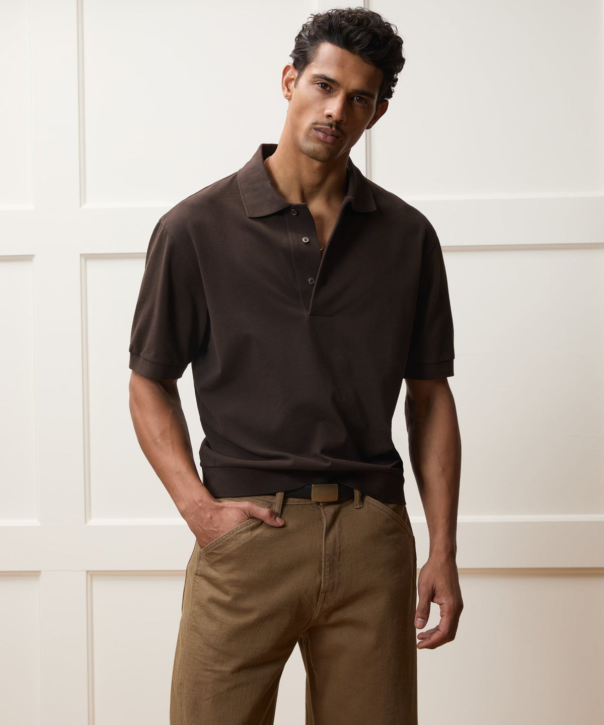 Relaxed Cotton Pique Polo - Dark Mocha