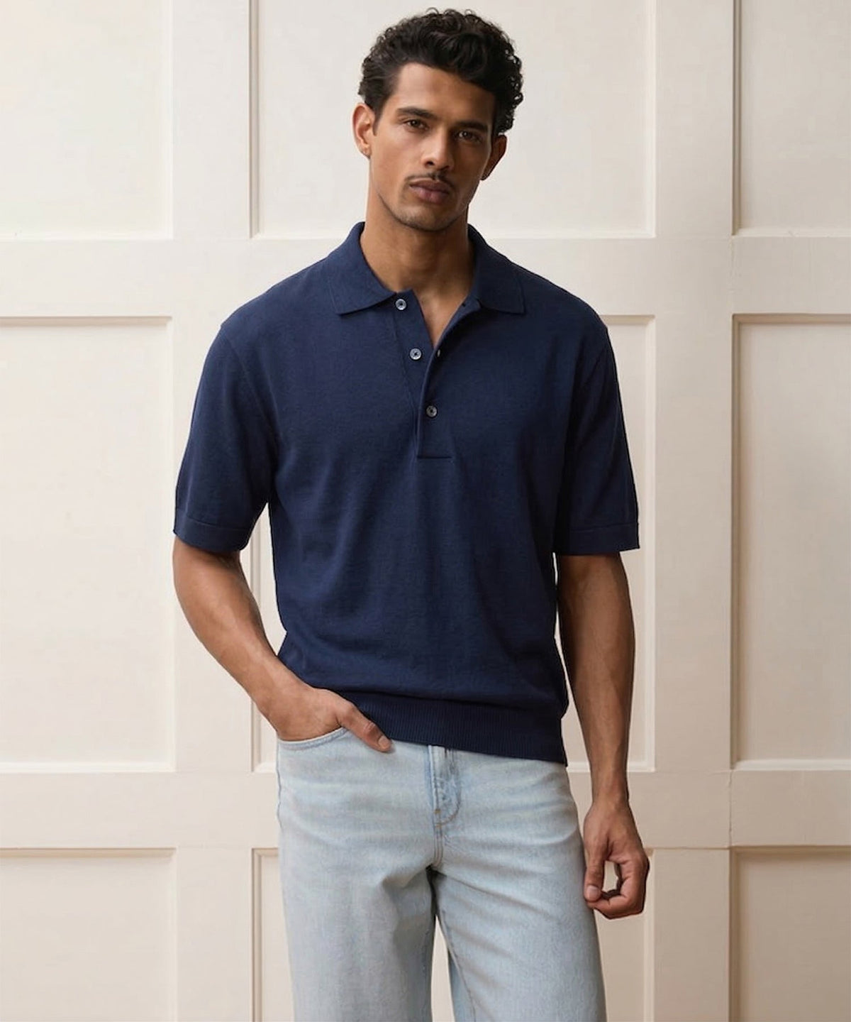 Relaxed Cotton Pique Polo - Classic Navy
