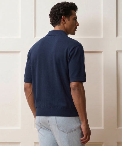 Relaxed Cotton Pique Polo - Classic Navy