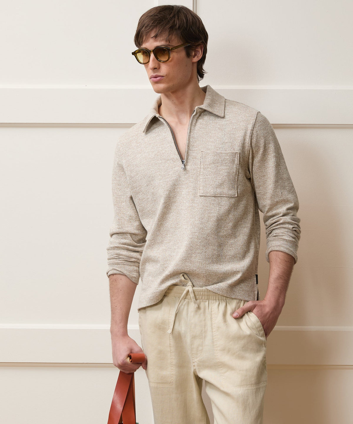 Heathered Quarter-Zip Polo - Pumice