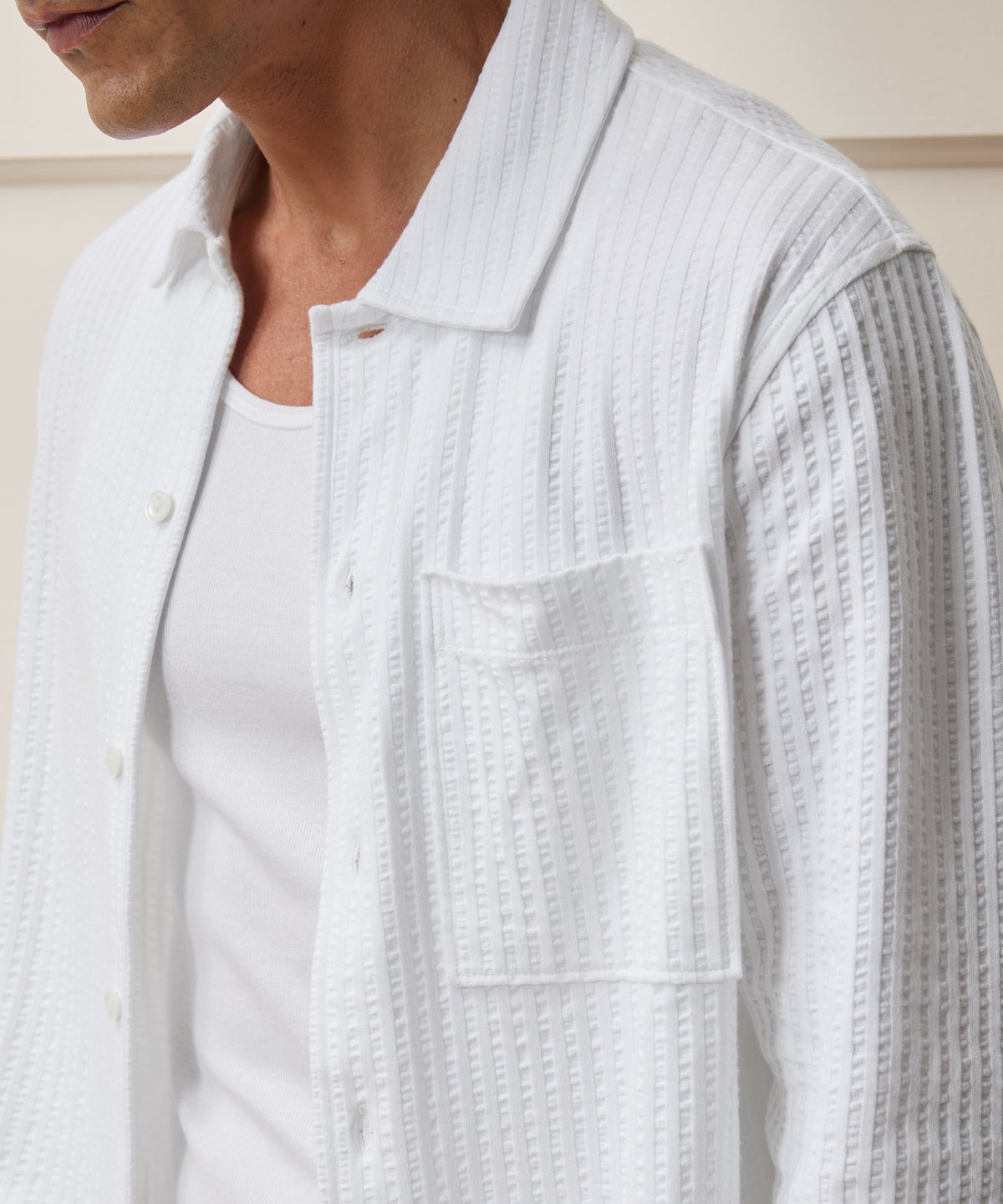 Knit Seersucker Shirt - Alabaster