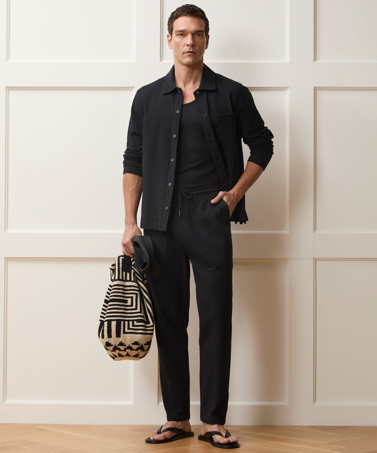 Knit Seersucker Shirt - Black
