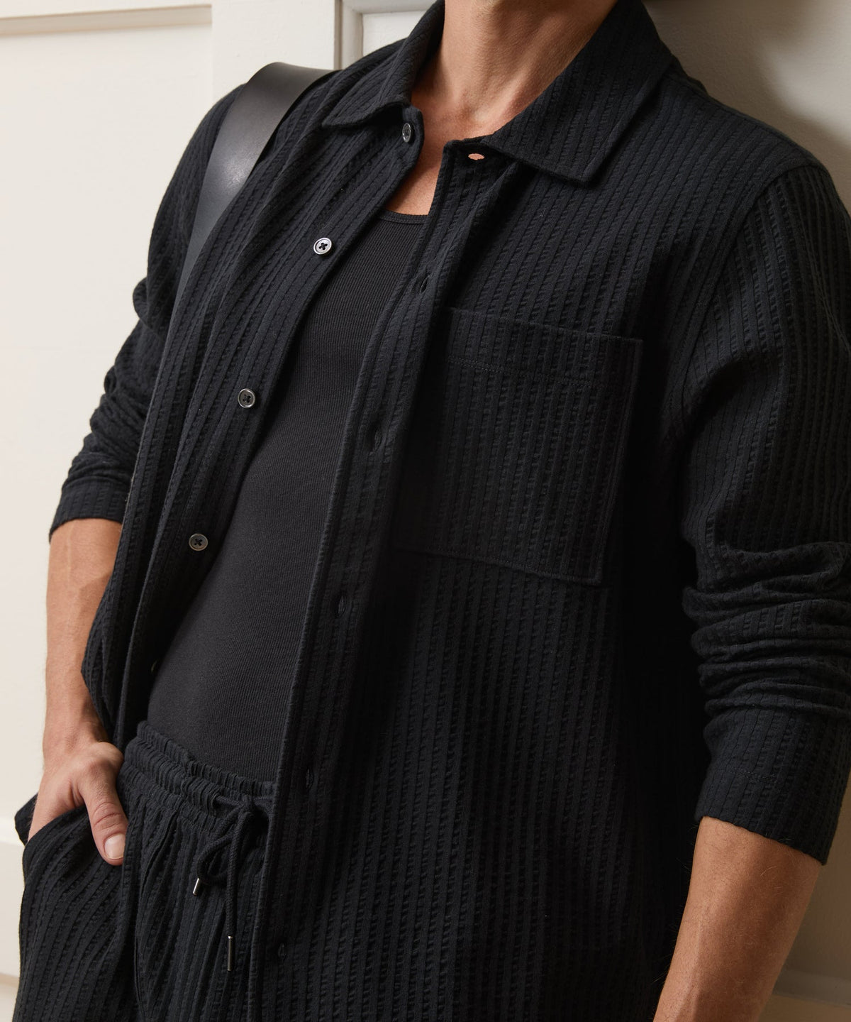 Knit Seersucker Shirt - Black