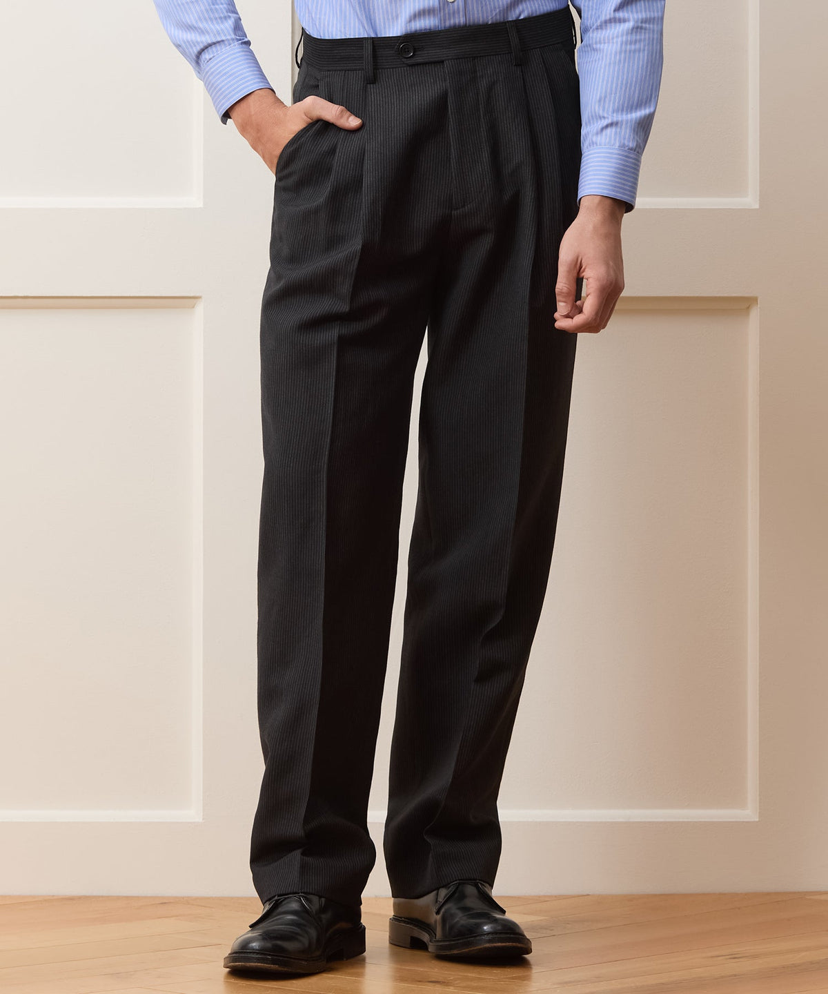 Italian Striped Linen Wythe Trouser - Black