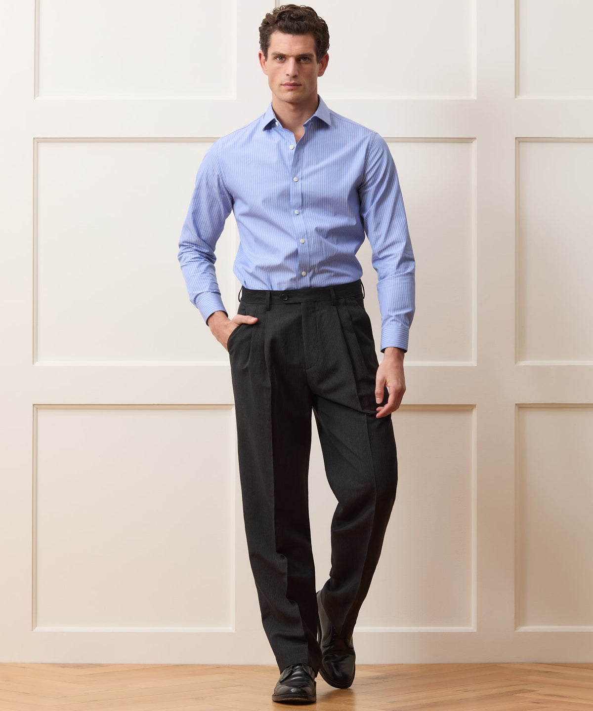 Italian Striped Linen Wythe Trouser - Black