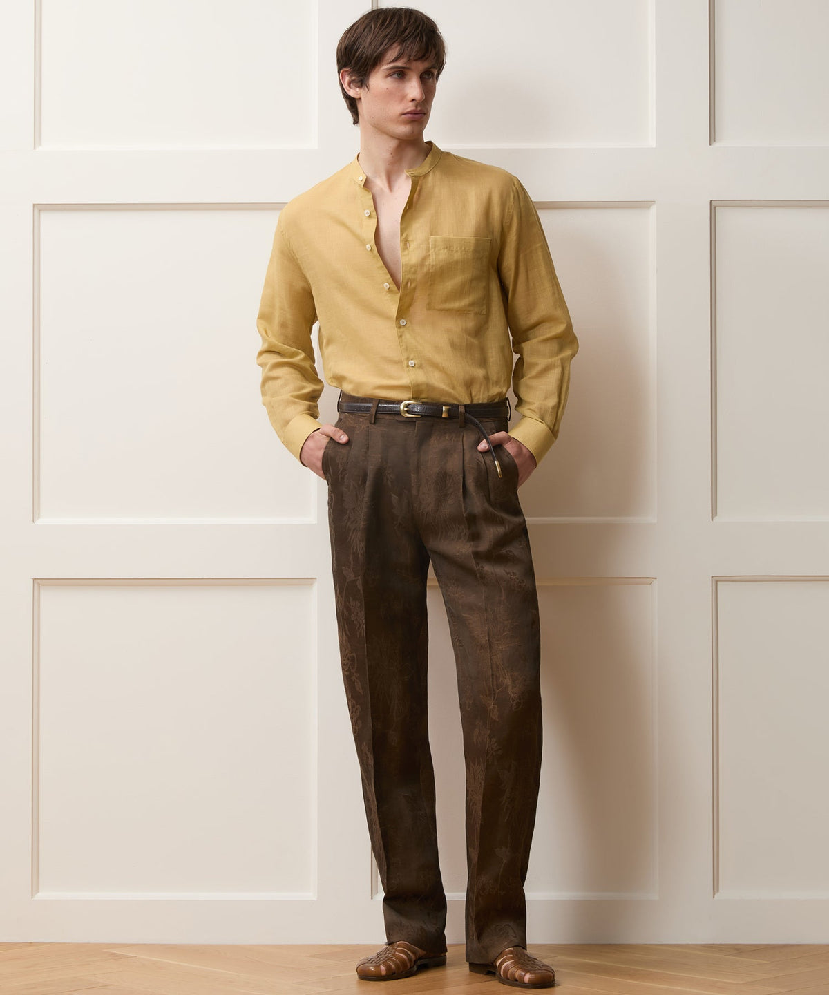 Italian Linen-Cupro Wythe Trouser - Brown