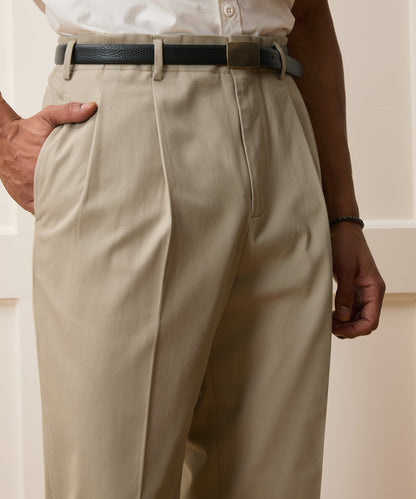 Italian Cotton Hollywood Trouser - Khaki