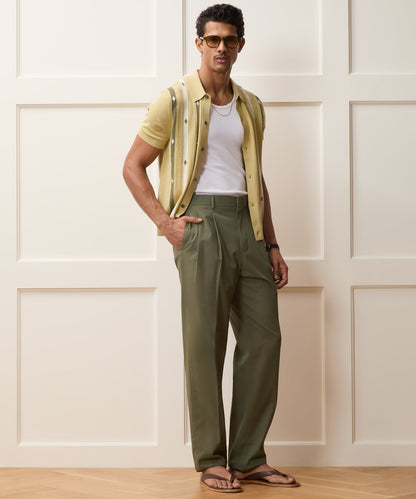 Italian Cotton Hollywood Trouser - Olive
