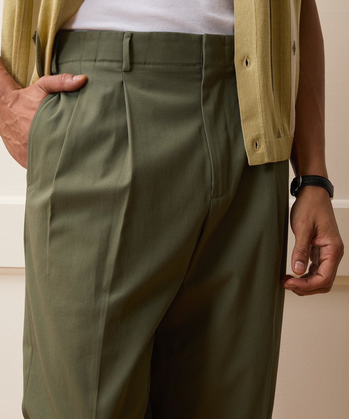 Italian Cotton Hollywood Trouser - Olive