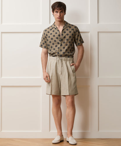 Italian Linen Pinstripe Leisure Short - Beige