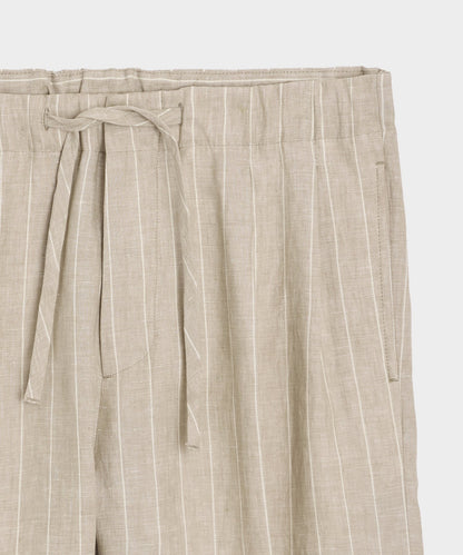 Italian Linen Pinstripe Leisure Short - Beige