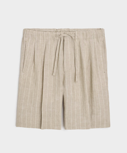 Italian Linen Pinstripe Leisure Short - Beige