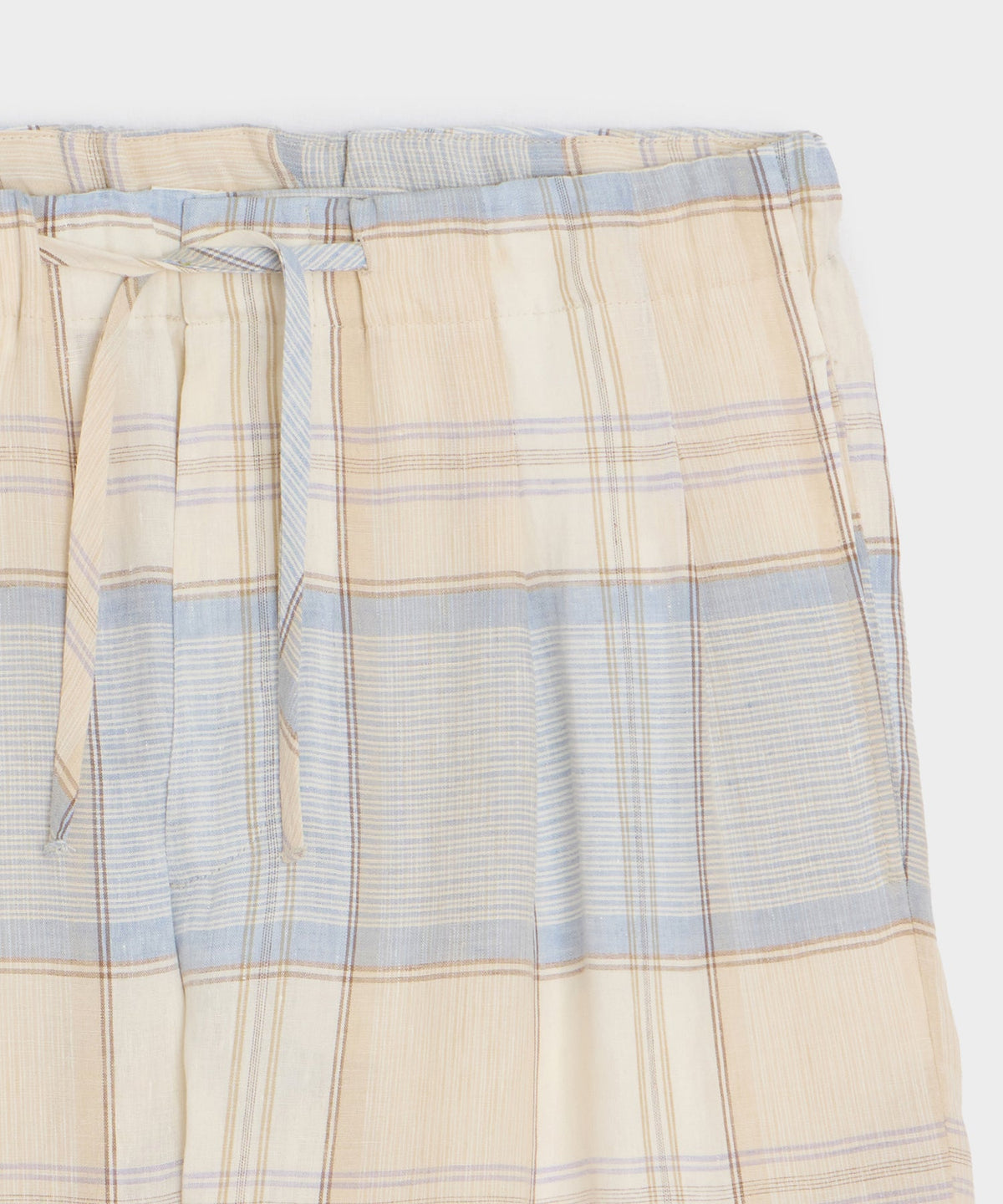 Italian Linen Plaid Leisure Short - Cream