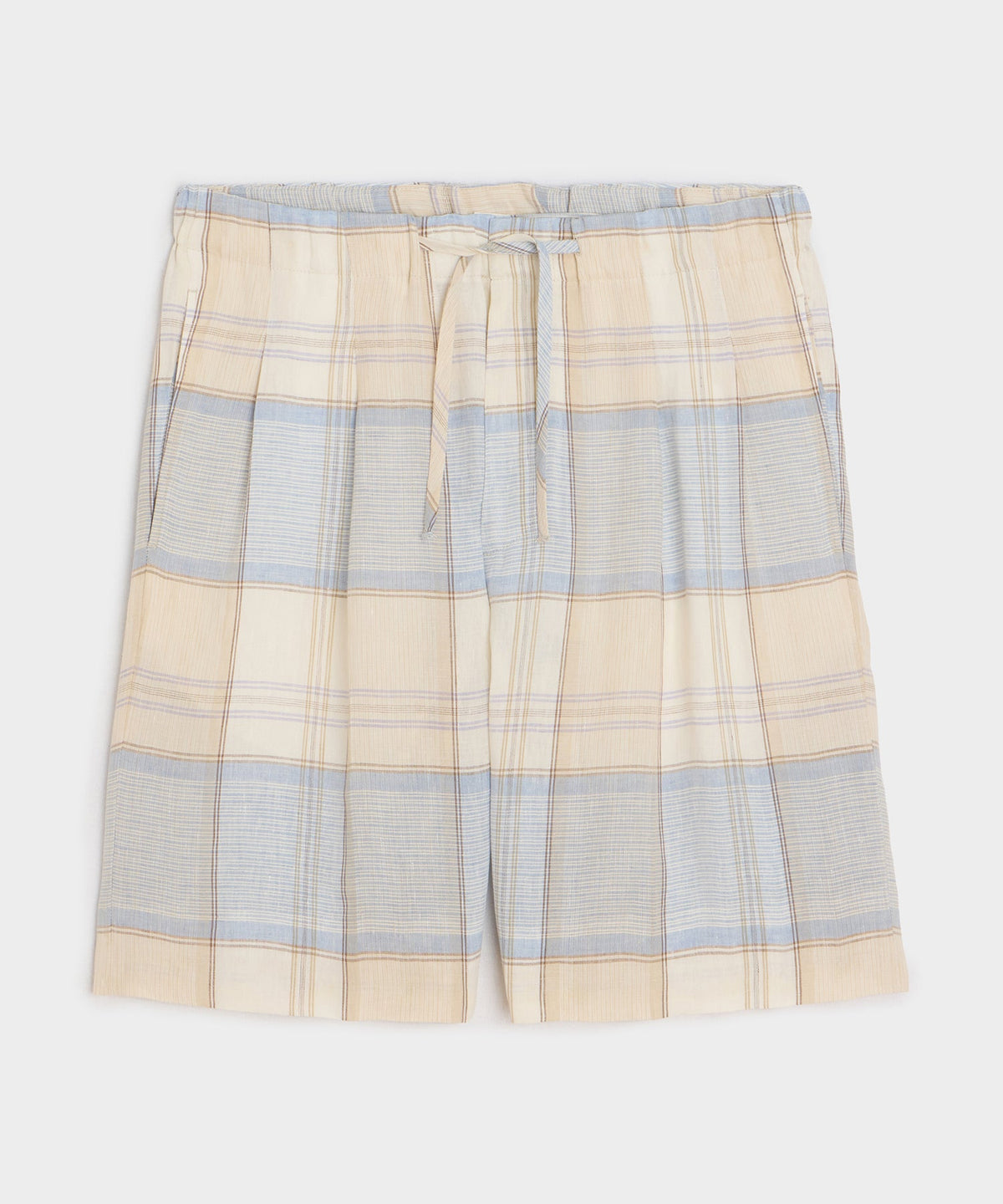 Italian Linen Plaid Leisure Short - Cream