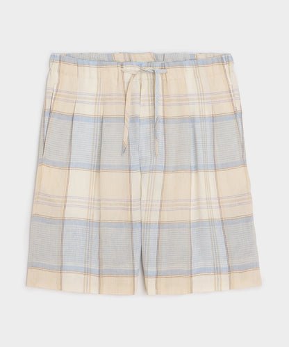 Italian Linen Plaid Leisure Short - Cream