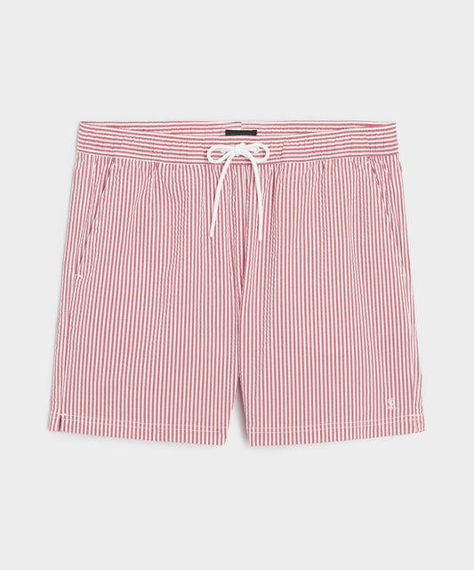 5" Seersucker Montauk Swim Trunk - Red