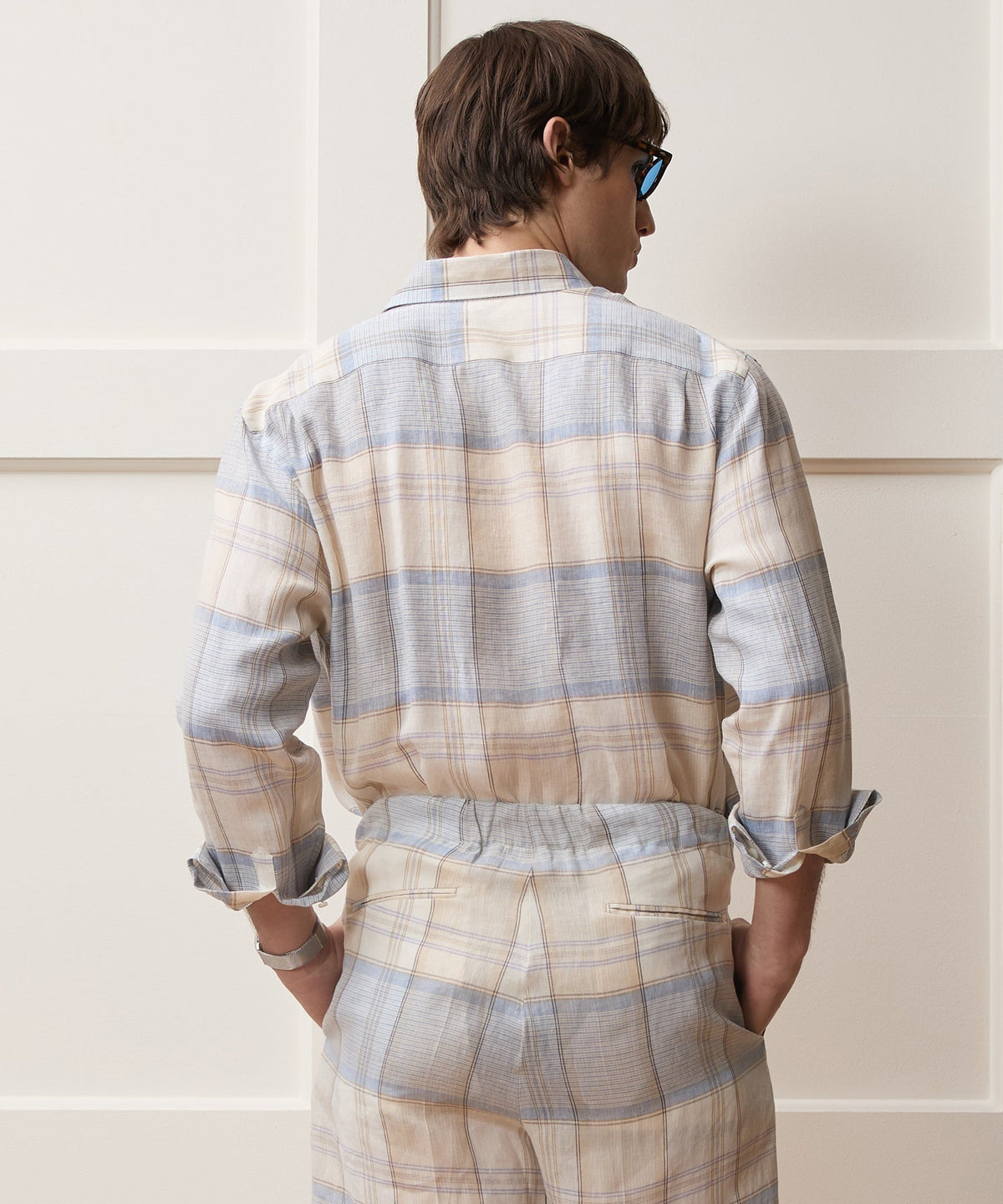 Italian Linen Plaid Big Shirt - Cream