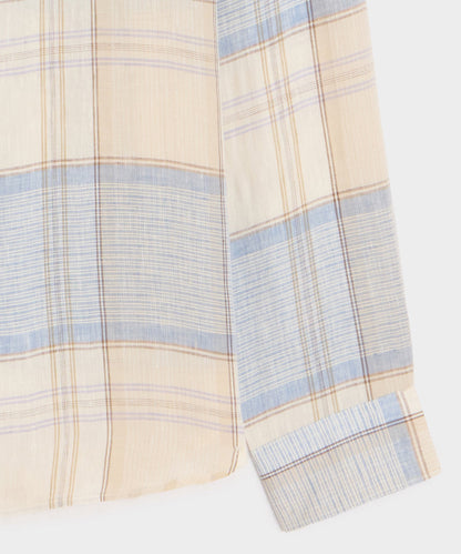 Italian Linen Plaid Big Shirt - Cream