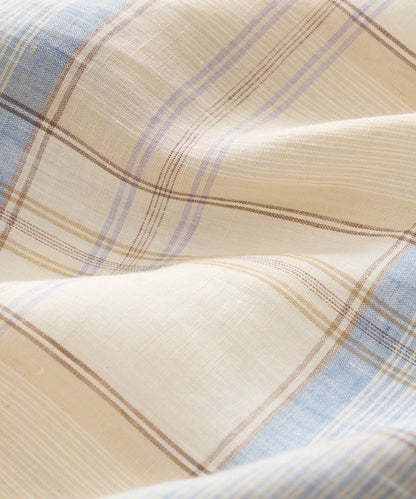 Italian Linen Plaid Big Shirt - Cream