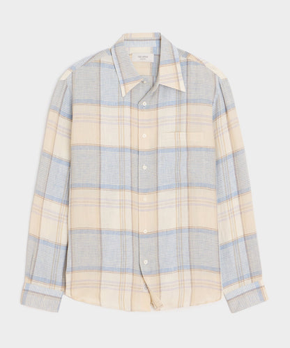Italian Linen Plaid Big Shirt - Cream