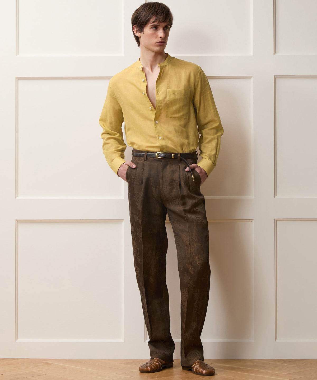 Voile Band Collar Big Shirt - Golden Straw