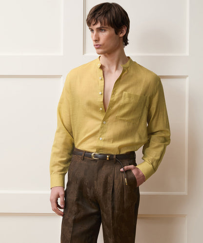 Voile Band Collar Big Shirt - Golden Straw