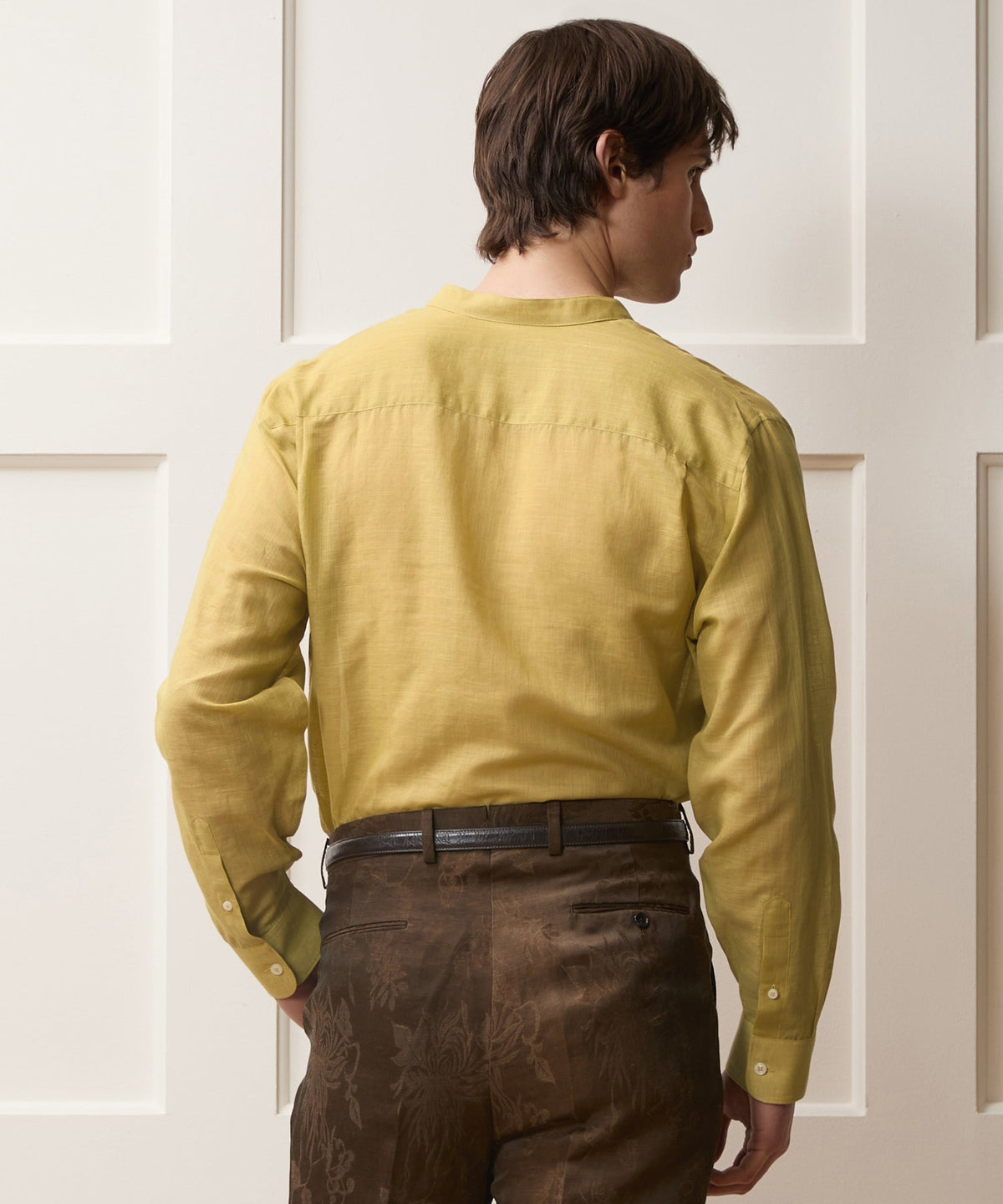 Voile Band Collar Big Shirt - Golden Straw