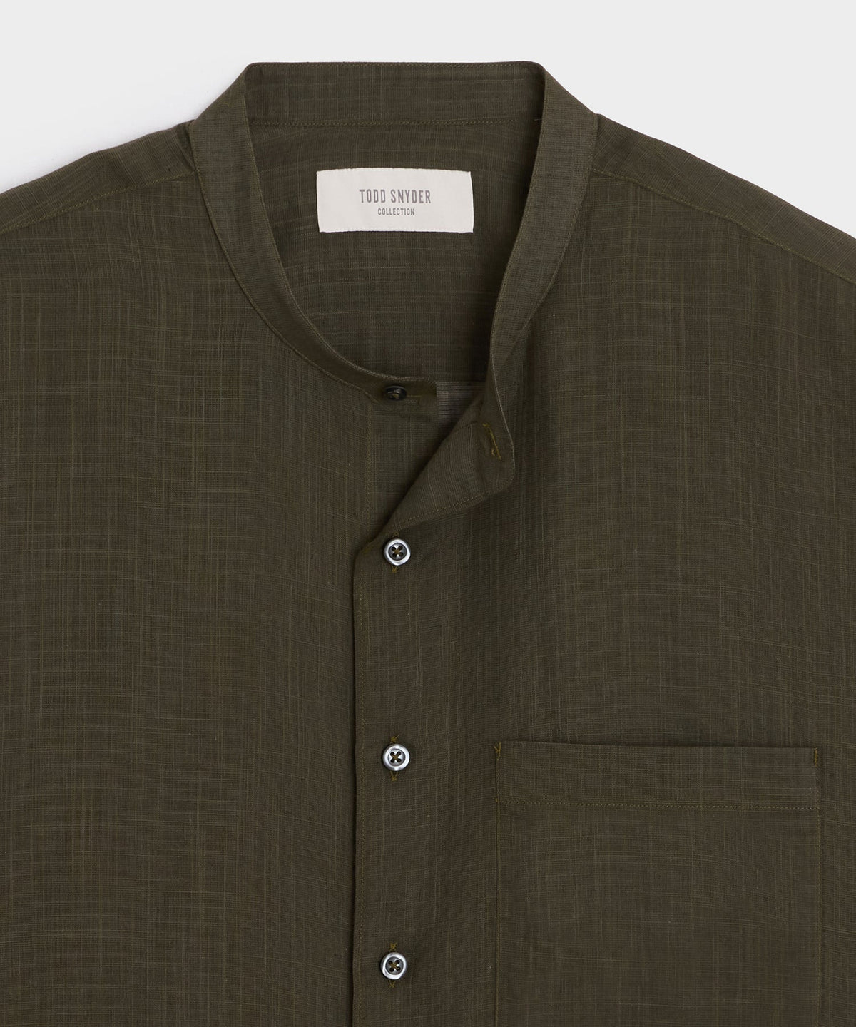 Voile Band Collar Big Shirt - Olive