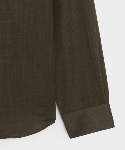 Voile Band Collar Big Shirt - Olive