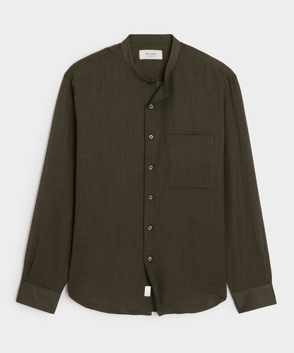 Voile Band Collar Big Shirt - Olive