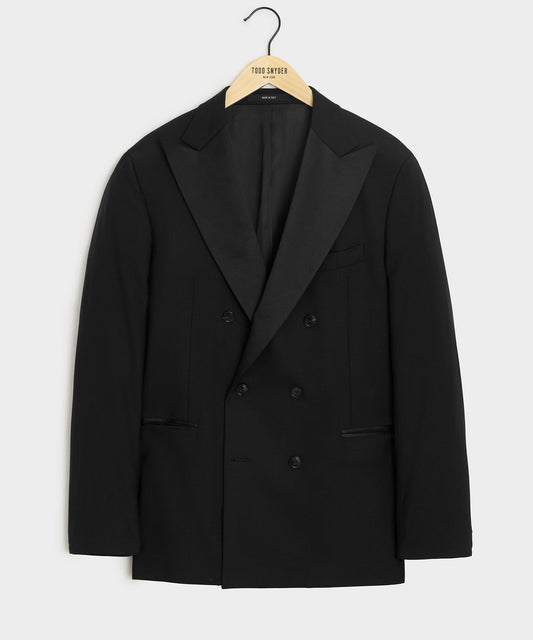 Italian Wool Double-Breasted Tuxedo Jacket - Black