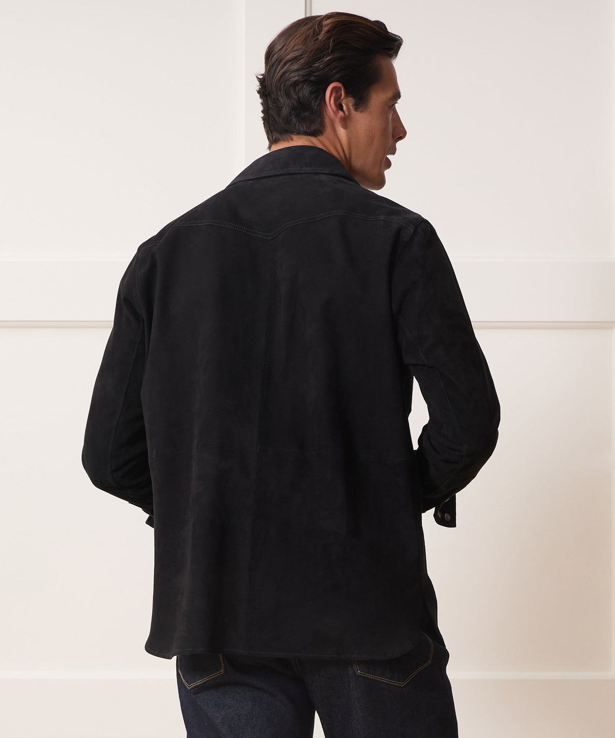 Italian Suede Western Shirt Jacket - Black