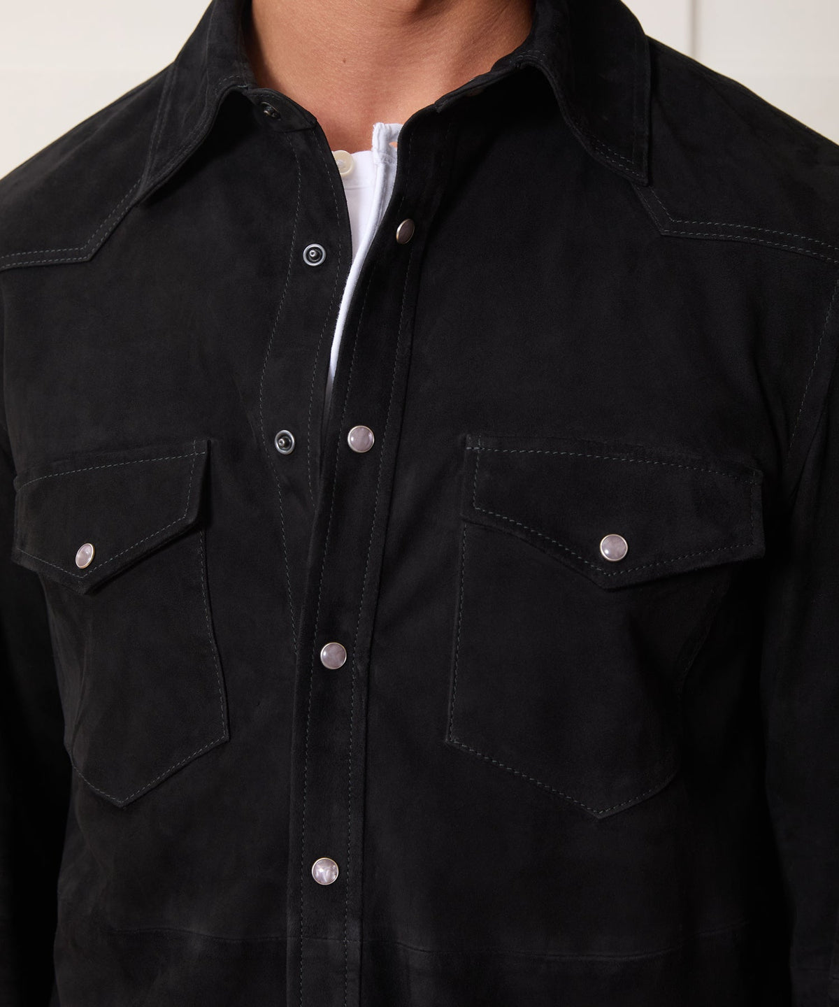 Italian Suede Western Shirt Jacket - Black