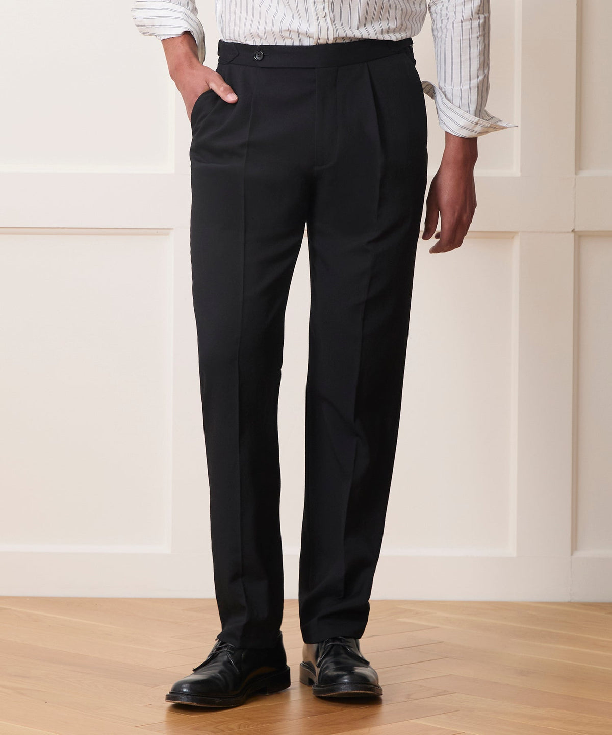 Italian Gabardine Side Tab Trouser - Black