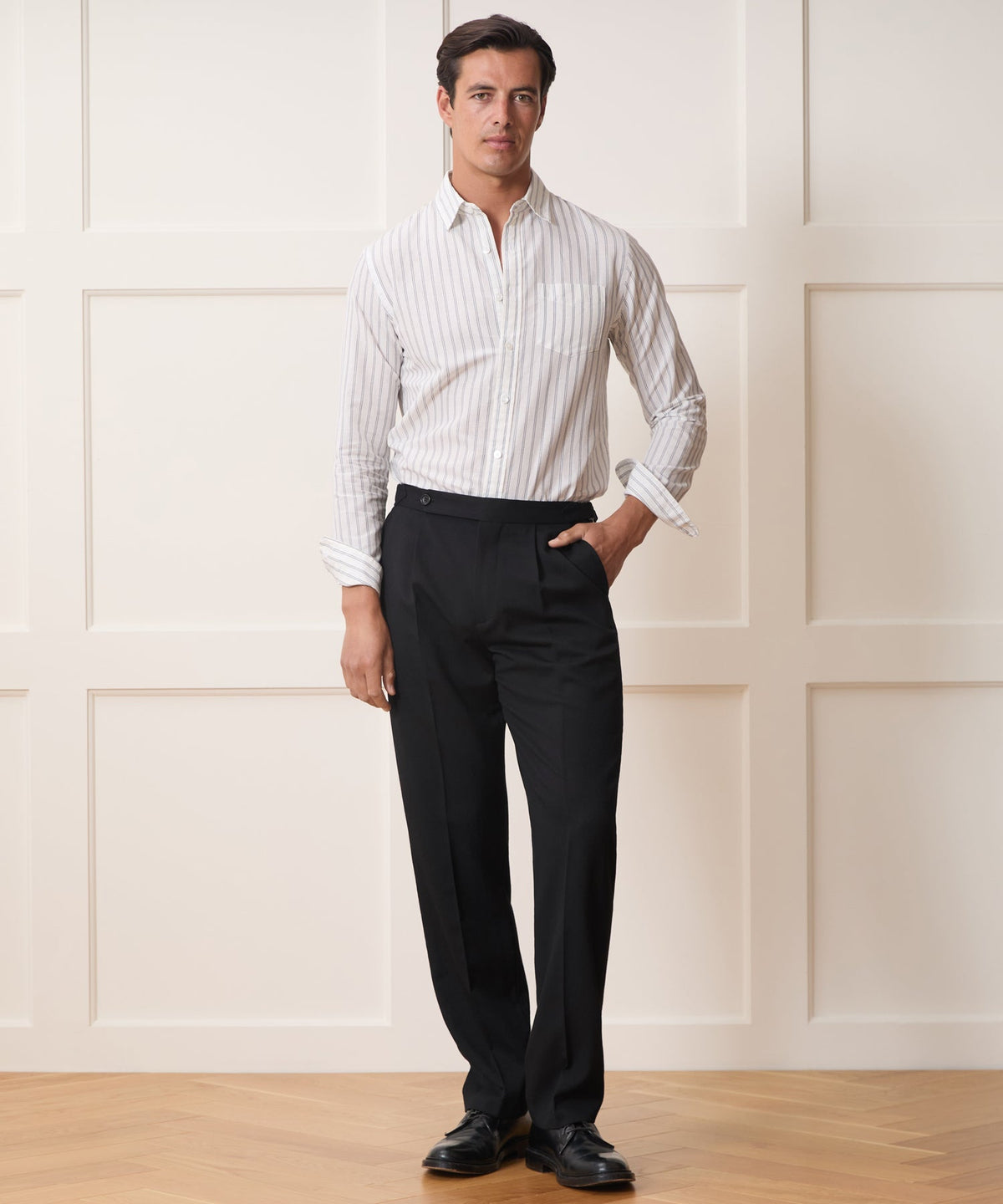 Italian Gabardine Side Tab Trouser - Black